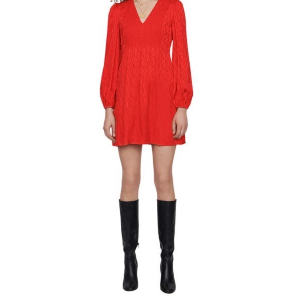 Maje Raminie Jaquard Red Mini Dress Size 4